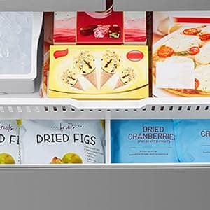 DE210FDBMDSS Refrigerator Built in with French Doors Adjustable Glass Shelves Dual Drawer Bottom Freezer with Ice Maker, LED Interior Light and Stainless Steel Exterior, 36-Inch, Metallic