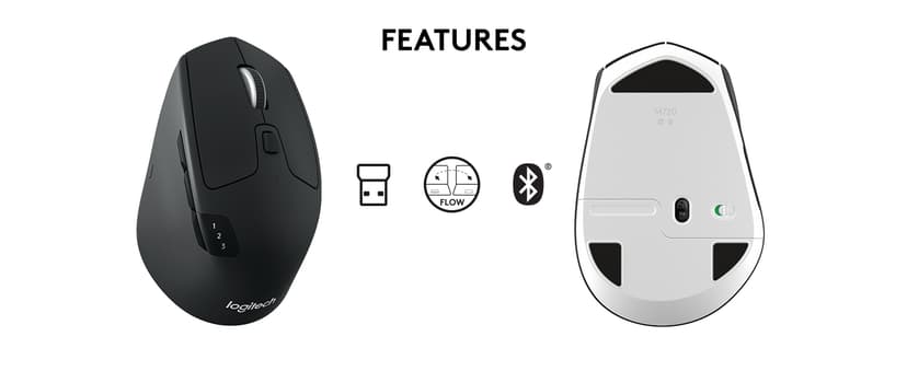Logitech M720 Triathlon Wireless Mouse, Bluetooth, USB Unifying Receiver, 1000 DPI, 6 Programmable Buttons, 2-Year Battery, Compatible with Laptop, PC, Mac, iPadOS - Black