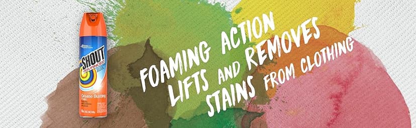 Shout Advanced Grease Busting Foam, Laundry Stain Remover, Oil and Grease Stain Remover for Clothes Laundry; Works on motor oil, bike grease, cooking oil, and more! 18oz Can