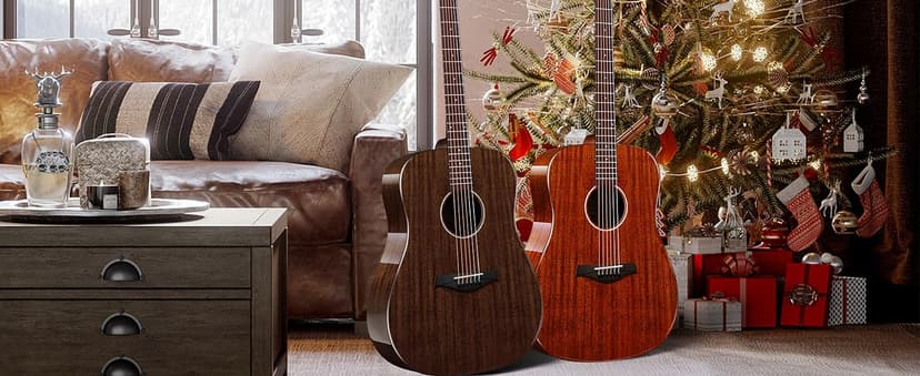 Rosen G31 Dreadnought Acoustic Guitar Soild Mahogany Top 41 Inch Guitarra Full Size Cutaway with Gloss Finish Bundle Starter Kit with Gig Bag, Strings, Strap, and Picks