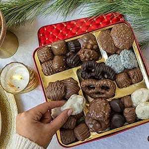 Christmas Chocolate Gift Basket – Gourmet Holiday Snack Gift Box Idea in Keepsake Tin – Men, Women, Corporate, Food Set- Bonnie and Pop