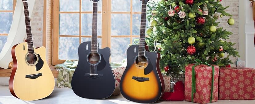 Rosen G31 Dreadnought Acoustic Guitar Soild Mahogany Top 41 Inch Guitarra Full Size Cutaway with Gloss Finish Bundle Starter Kit with Gig Bag, Strings, Strap, and Picks