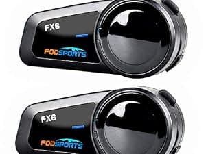 Fodsports FX6 Motorcycle Bluetooth Headset, 6 Riders Group Motorcycle Intercom Bluetooth, 1000M Motorbike Helmet Communication Systems/Voice Command/Universal Pairing/FM Radio(2 Pack)