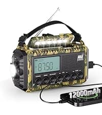 AM FM NOAA Weather Radio Battery Operated with 2-Mode LED Flashlight Cell Phone Charger Dual Outputs SOS Solar Radio Emergency Hand Crank 12000mAh with Clear Signal B0F4QW1PP1