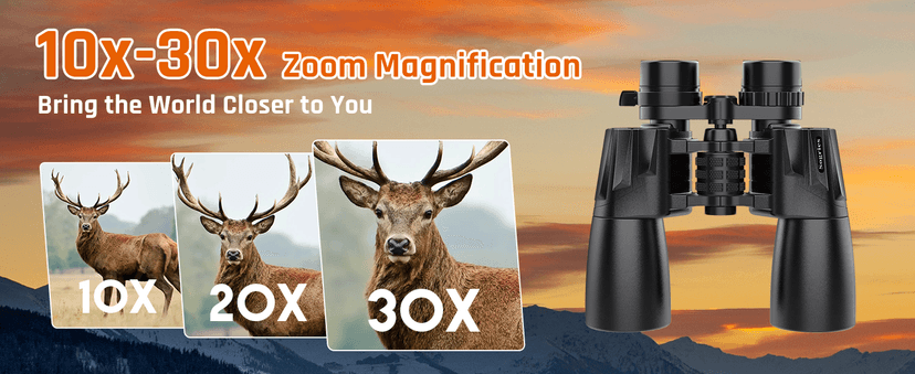 10-30x50 Zoom Binoculars for Adults, High Powered Military Binoculars for Bird Watching Traveling Hunting Concerts with Large View,BAK4,FMC Lens,Clear Low Light Vision at Night