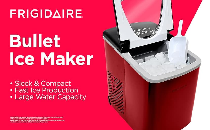 Frigidaire Counter top Portable, 26 lb per Day Nugget Ice Maker Machine (Red Stainless Steel)