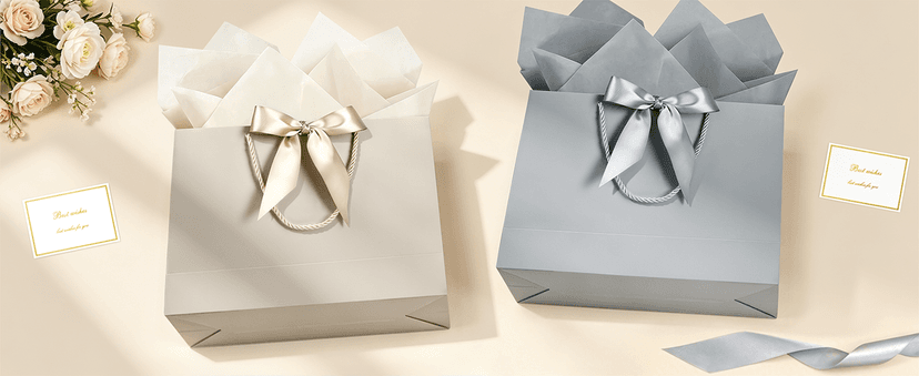 JMANNI Gift Bag, 1PCS Gift Bags Large with Ribbon and 1 Greeting Cards 2 Tissue Paper, Portable Paper Gift Bag with Handles, Birthday Gift Bags,Present Bags for Wedding Party Mothers Day