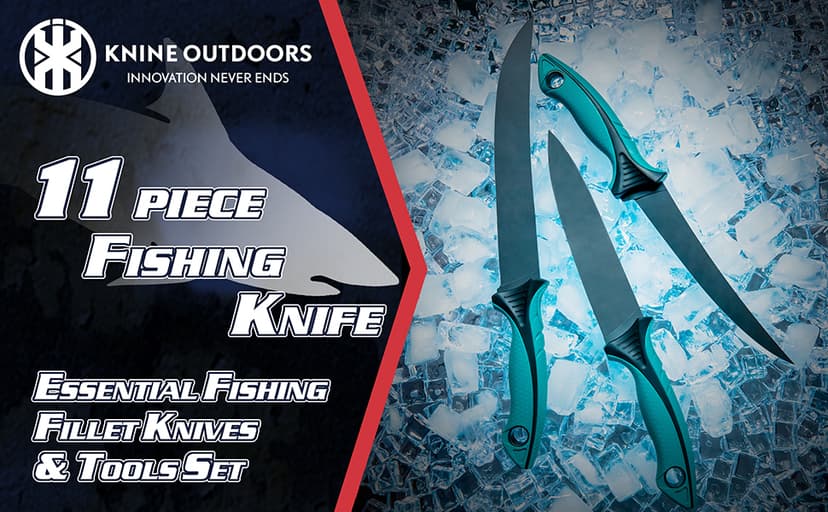KNINE OUTDOORS Fish Fillet Knife Set Curved Flex 7 inch 9 inch Filet Knife for Filleting and Boning, Non-Slip Handles, Includes Fishing Braid Line Scissors, Fish Dressing Scissors, Filleting Pad