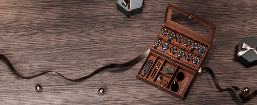 ProCase ProCase Watch Box, 12 Slot Mens Watch Case With Drawer, 2-Layer Watch Display Case With Glass Lid, Mens Jewelry Box Storage Holder Organizer, Birthday Valentine Gifts for Men -12Slot, Espresso