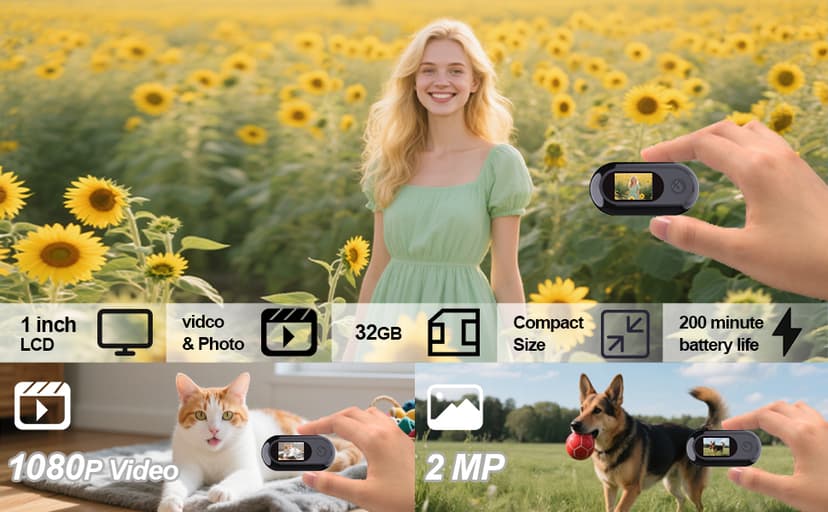 HOFAOUG Mini Body Camera 1080P, Mini Action Cam with Built in 32GB Memory Card, Thumb Sized The Helmet Camera for Work, Travel, Cycling and Body Cam(Black)