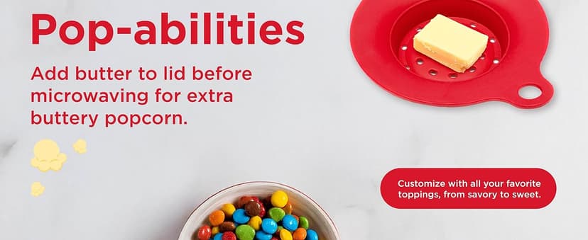 Ecolution Patented Micro-Pop Microwave Popcorn Popper with Temperature Safe Glass, 3-in-1 Lid Measures Kernels and Melts Butter, Made Without BPA, Dishwasher Safe, 3-Quart, Yellow