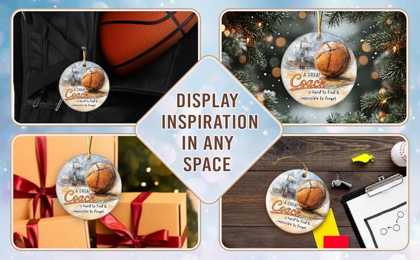 Basketball Coach Appreciation Gifts 2025 - Basketball Coach Christmas Ornament, Ceramic Sports Ornaments for Christmas Tree, Thank You Gifts for Mentor from Basketballs Athletes Team