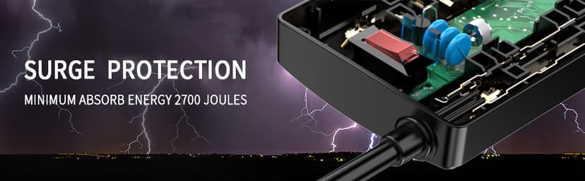 Surge Protector Power Strip - Nuetsa Flat Plug Extension Cord with 8 Outlets and 4 USB Ports, 6 Feet Power Cord (1625W/13A), 2700 Joules, ETL Listed, Black