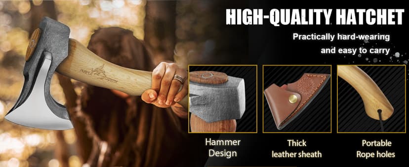 Purple Dragon Camping Hatchet 14.7 Inch Hand Forged Splitting Axe - Outdoor Wood Splitting Chopping & Carving Tool with Leather Sheath Bushcraft Survival Wooden for Men and Women