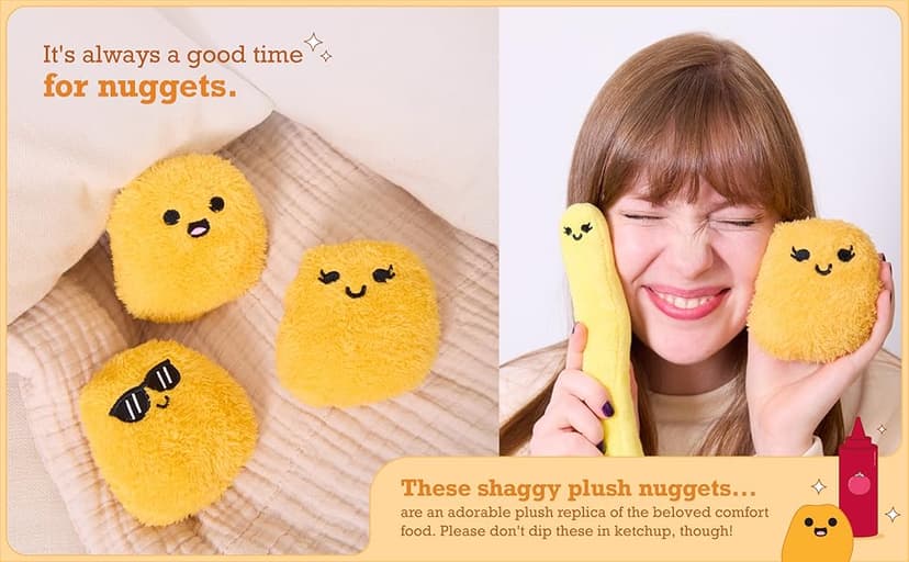 WHAT DO YOU MEME? Emotional Support Chicken Nuggets by Relatable, Cuddly Plush Toys and Stuffed Animals, Includes 5 Plushies with Basket, Funny or Cute Holiday Stocking Stuffer