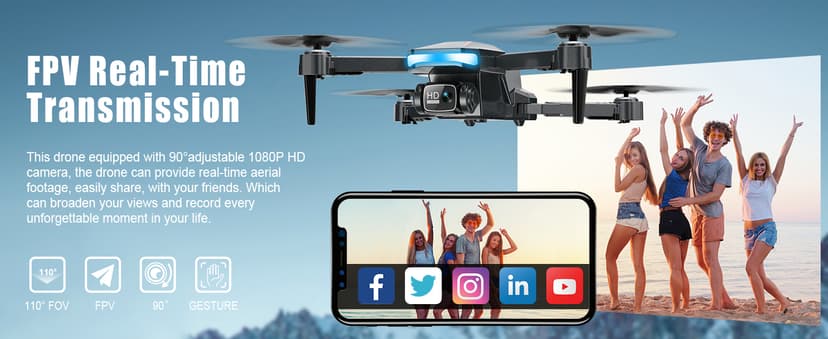 Drone with Camera, 1080P FPV Foldable Drone with Stable Altitude Hold, Gravity Control, Trajectory Flight, 90° Adjustable Lens, One Key Take Off, 2 Batteries, RAGPIP X66 Drone Toy for Kids Adult Beginners
