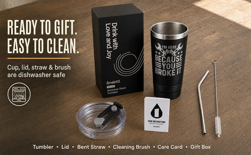 Maintenance man gift with a funny laser-engraved 20oz tumbler, hot/cold insulation, splash-proof lid, and gift-ready box Onebttl Maintenance Man Gifts for Men, 20oz Stainless Steel Coffee Tumbler B0C6XBJ6T8
