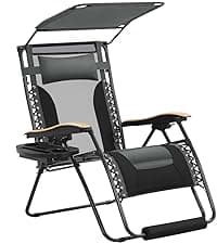 Yaheetech Zero Gravity Recliners Outdoor Adjustable Folding Reclining Lounge Chairs w/Pillows, Cup Holder Trays and Carry Strap for Patio Backyard Beach Gray Set of 2