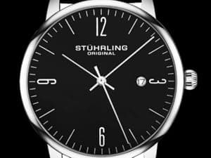 Stuhrling Original Men’s 40 mm Ultra-Slim Black Dial Dress Watch with Calfskin Leather Strap, Date Display – Minimalist Analog Wristwatch