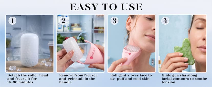 BAIMEI IcyMe Ice Roller for Face and Gua Sha Facial Tool Set, Ice Face Roller Reduces Puffiness Relieves Migraines Skin Care Tools, Self Care Gift for Women - Pink