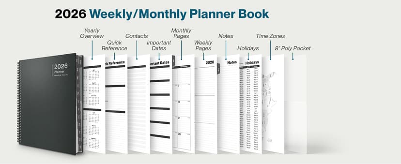 Dunwell 2026 Planner Book 8.5x11, Weekly Monthly Calendar, Jan to Dec, Large Daily Organizer with Laminated Tabs, Bookmark, Notes Section & Stickers