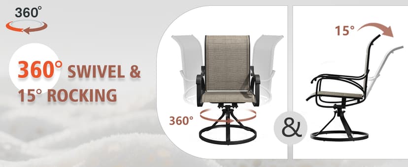 Patio Swivel Chairs Set of 4, All Weather Outdoor Rocking Chair with Textilene Breathable Back, Metal Frame, Patio Dining Chair for Backyard, Garde, Porch and Deck (4, Dark Brown)