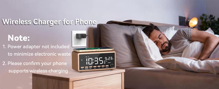 Digital Alarm Clocks Radio for Bedrooms,FM Radio & White Noise Sound Machine with Timer,Bluetooth Speaker,Dual Alarm Clock with Wireless Charging,Dimmable Big LED Display,Holiday Gifts for Men Women