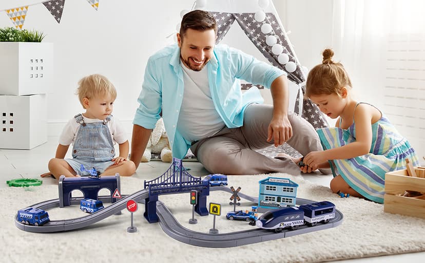 Train Sets for Toddlers, 66 Pcs Trains Toy with Battery Operated & Tracks (Magnetic Connection), Compatible with Thomas, Brio, Christmas Toy Gifts for 3 4 5 6 7 8 Years Old (Police)