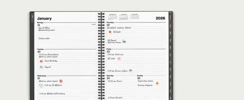 Dunwell 2026 Planner Book 8.5x11, Weekly Monthly Calendar, Jan to Dec, Large Daily Organizer with Laminated Tabs, Bookmark, Notes Section & Stickers