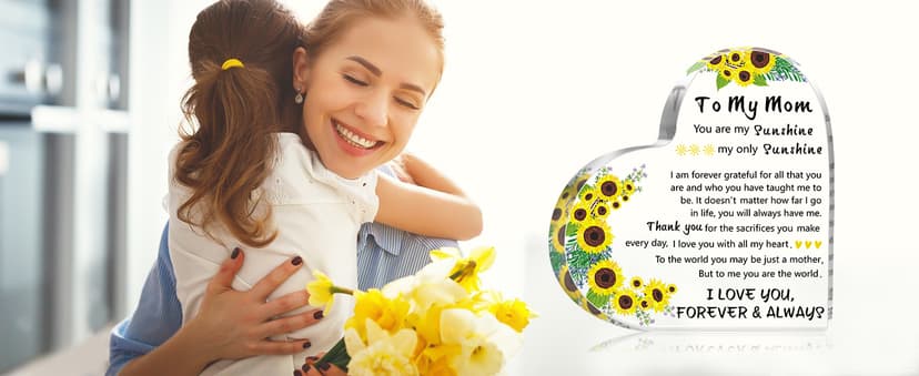 Gifts for Mom, 5.9×5.9 inch Delicate Heart Plaque, Mom Birthday Sign Present Idea, First Mothers Day Christmas Stocking Stuffers Birthday Acrylic Gifts for Mama Stepmom, Christmas Gifts for Mom