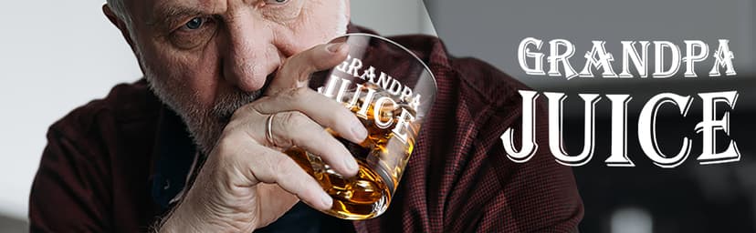 LIGHTEN LIFE Grandpa Juice Whiskey Glass 12 oz, Unique Gift in Valued Wooden Box, Funny Ideas for New Grandpa, Birthday from Grandson, Granddaughter