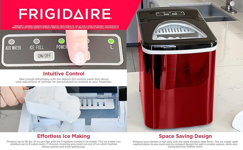 Frigidaire Counter top Portable, 26 lb per Day Nugget Ice Maker Machine (Red Stainless Steel)