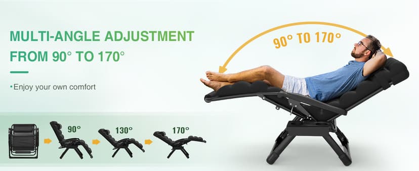 Suteck Oversized Zero Gravity Chair,29In XL Lounge Chair w/Removable Cushion&Headrest, Reclining Camping Chair w/Upgraded Lock and Footrest, Reclining Patio Chairs Recliner for Indoor Outdoor