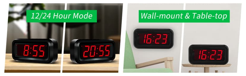 Alarm Clock, LED Digital Clock, Small Wall Clock, Battery Operated, Adjustable 3-Level Led Brightness, Dim Night Mode, 12/24Hr, Cordless, Constantly 1.2'' Digits Display for Bedroom/Travel,Easy to Set