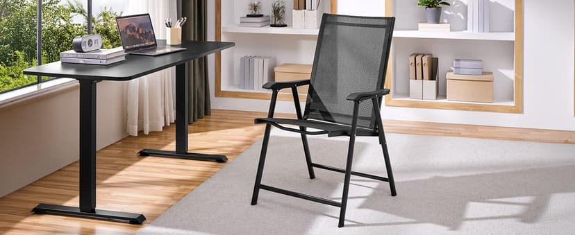 Yaheetech Patio Dining Chairs Set of 4 with Armrests, Outdoor Folding Chairs with Metal Frame and Backrest for Lawn, Garden, Yard and Poolside, Black