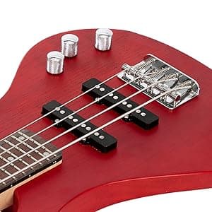 Ktaxon 4 String Electric Bass Guitar, 36-inch Bass Guitar Kit with Split single-coil Pickup, Rosewood Fretboard, Mahogany Body for Kids, Boy and Girl(Red)