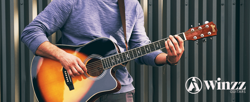 Winzz Acoustic-Electric Guitar 4/4 Full Size for Adults Beginners and Teens,6 Steel-String Acustica Guitarra Starter Kit, 4-Band Equaliser, 41" Dreadnought Cutaway, Glossy Sunburst, Right Hand