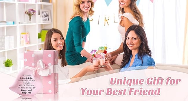Friend Gifts for Women Birthday Unique - Friendships Imprinted in Our Hearts Never Be Diminished by Time and Distance- 4"x4" Ceramic Heart Decor, Gift for Friends Female Christmas
