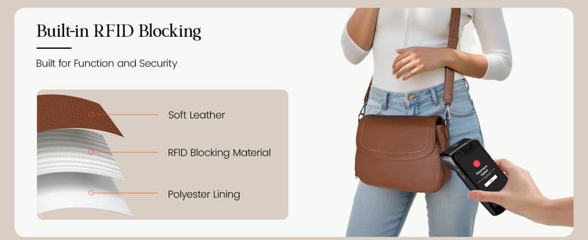 befen Genuine Leather Crossbody Bags for Women with Built in RFID Wallet Medium Womens Saddle Bag Cross Body Purse