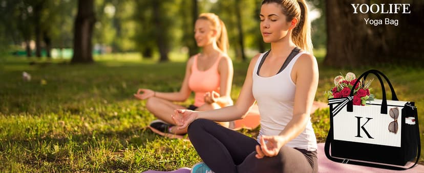 YOOLIFE Initial Canvas Tote Bag & Makeup Bag, Birthday Gifts for Women Mom Sister Friends, Bridesmaid Wedding Gifts