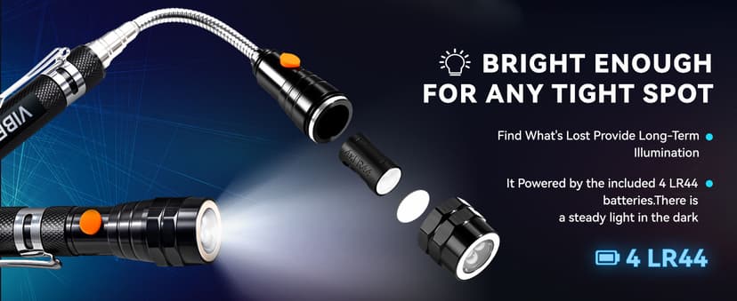 VIBELITE Extendable Magnetic Flashlight with Telescoping Magnet Pickup Tool-Cool Gadget Birthday for Men, Dad, Husband, Him, Father, Mechanic,Tech, Handyman, Boyfriend, Women, Black