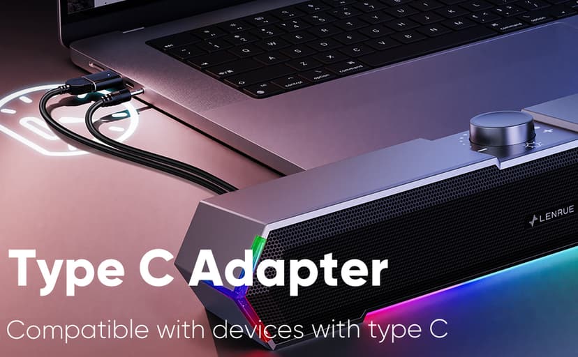LENRUE G11 Computer Speakers for Desktop, Touch Lights PC Speakers with Surge Clear Sound, USB C/USB Powered, AUX Audio for Computer Desktop PC Laptop Desk