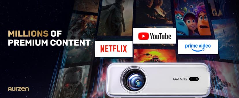 Aurzen EAZZE D1 Smart Projector with WiFi and Bluetooth, Netflix-Officially-Licensed, Auto Focus & Keystone, DoIby Audio, Zoom, Native 1080P Movie, Portable Outdoor Mini Projector, White