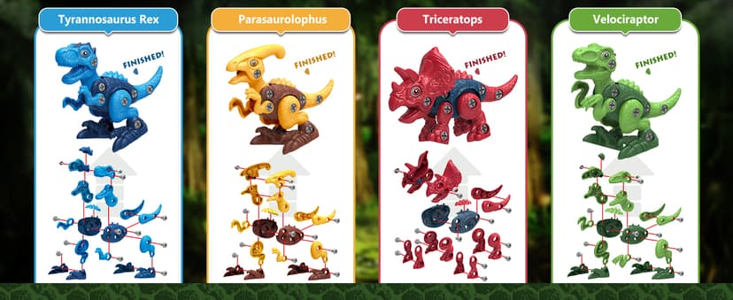 Dinosaur Toys for 3, 4, 5, 6, 7 Year Old Boys, Take Apart Toys with Electric Drill for Kids, STEM Educational Construction Building Toy, Ideal Birthday Christmas Easter Gifts, Incl Tyrannosaurus Rex