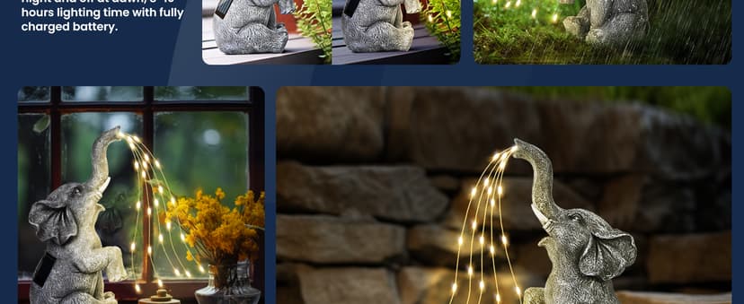 GIGALUMI Solar Garden Decor Watering Elephant Statues Outdoor, Birthday Gifts for Women Mom Grandma Senior Elder, Elephant Ornament for Balcony, Garden, Patio, Yard, Lawn (Constant Lights Only)
