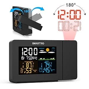 SMARTRO SC91 Projection Alarm Clock for Bedrooms with Weather Station, Wireless Indoor Outdoor Thermometer, Temperature Humidity Monitor Gauge Hygrometer