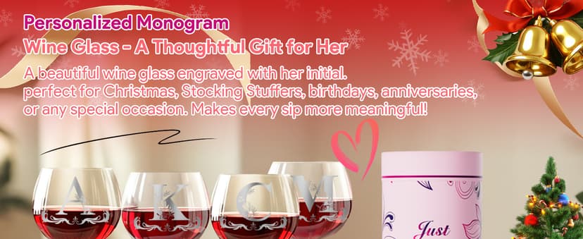 Personalized Monogram Gifts for Women - Customized Initial A-Z Wine Glass, Unique Christmas Birthday Gifts for Her, Mom, Wife, Sister, Daughter, Friend (Letter L)