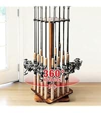 Ghosthorn Fishing Rod Holders for Garage 360 Degree Rotating Fishing Pole Rack, Floor Stand Holds up to 16 Rods Wood Fishing Gear Equipment Storage Organizer, Fishing Gifts for Men Women