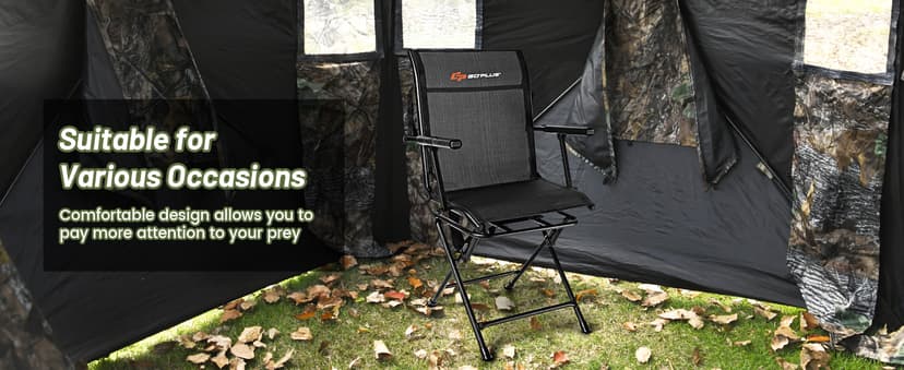 Goplus Hunting Chair, 360° Swivel Folding Hunting Blind Chair with Carrying Strap, 330LBS Capacity, Portable Deer Hunting Stool, Silent Ground Dove Hunting Chair, No Assembly