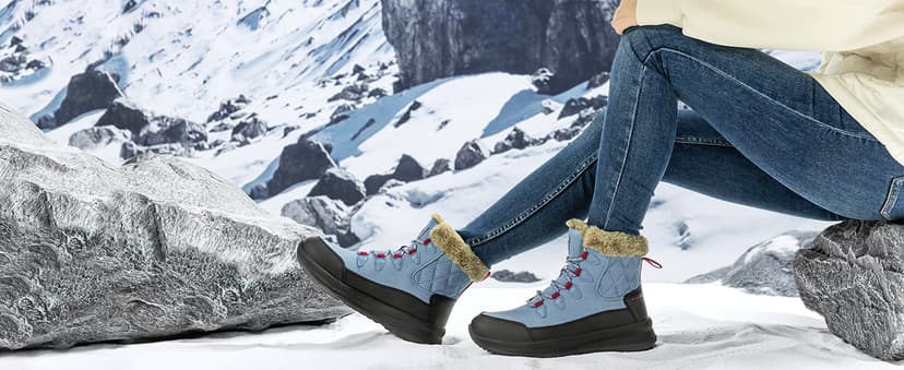 Dannto Womens Winter Snow Boots Warm Fur Lined Ankle Shoes Water Resistant Booties Non Slip Sole